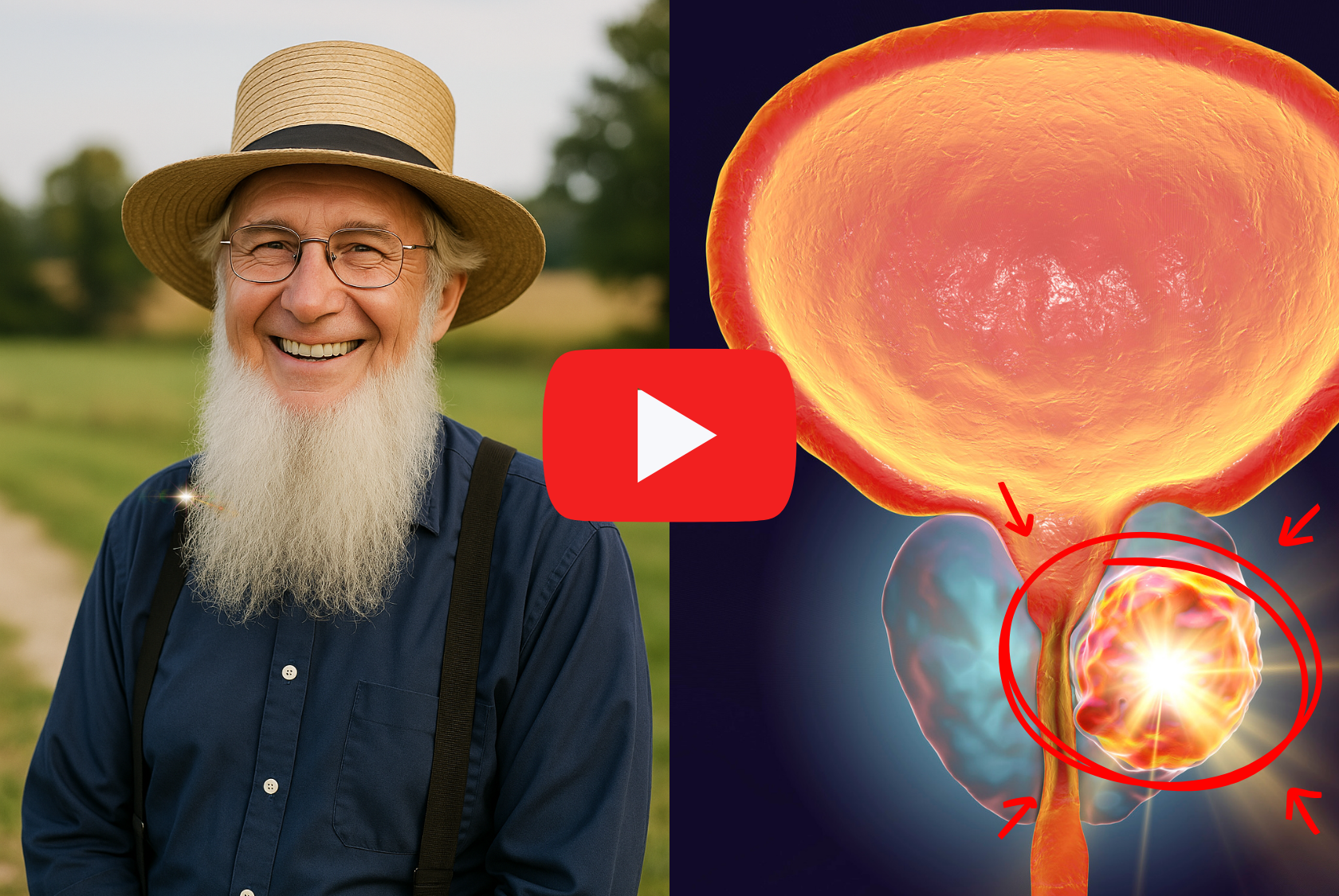 Smiling Amish elder and research graphic